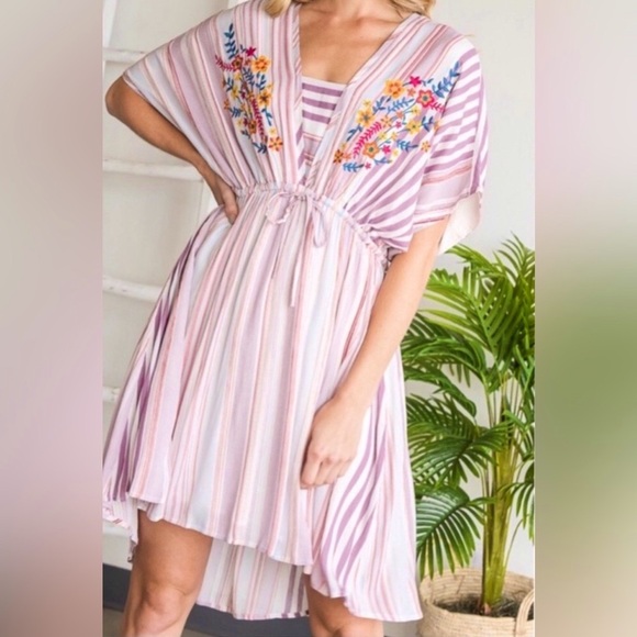 Mauve Pink White Striped Dress - Picture 1 of 4
